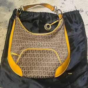 Fendi Monogram and Yellow Leather Shoulder Bag w/ Fendi Dustbag